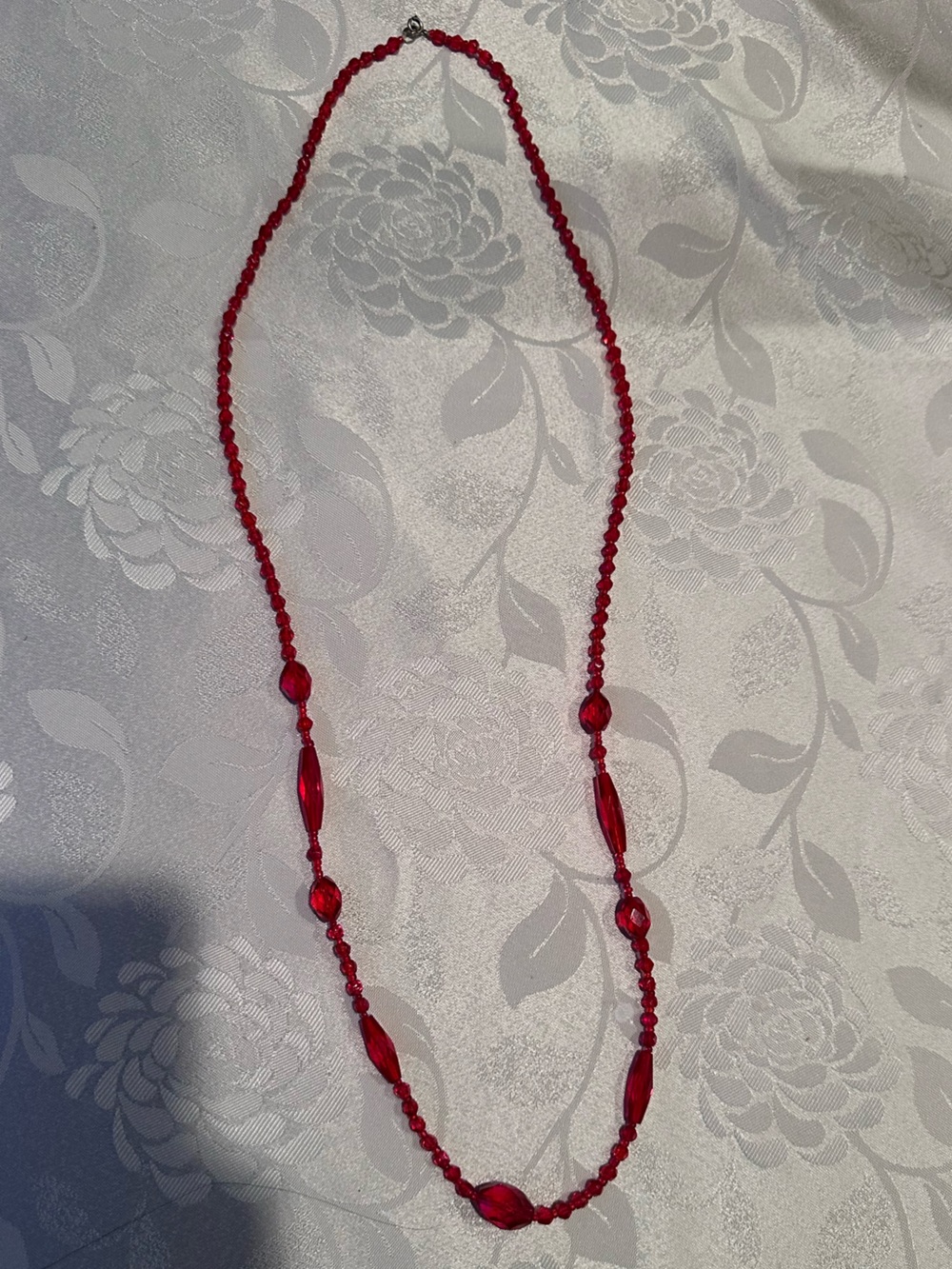 Vintage Red Faceted Glass Bead Necklace 18" - Art Deco Style